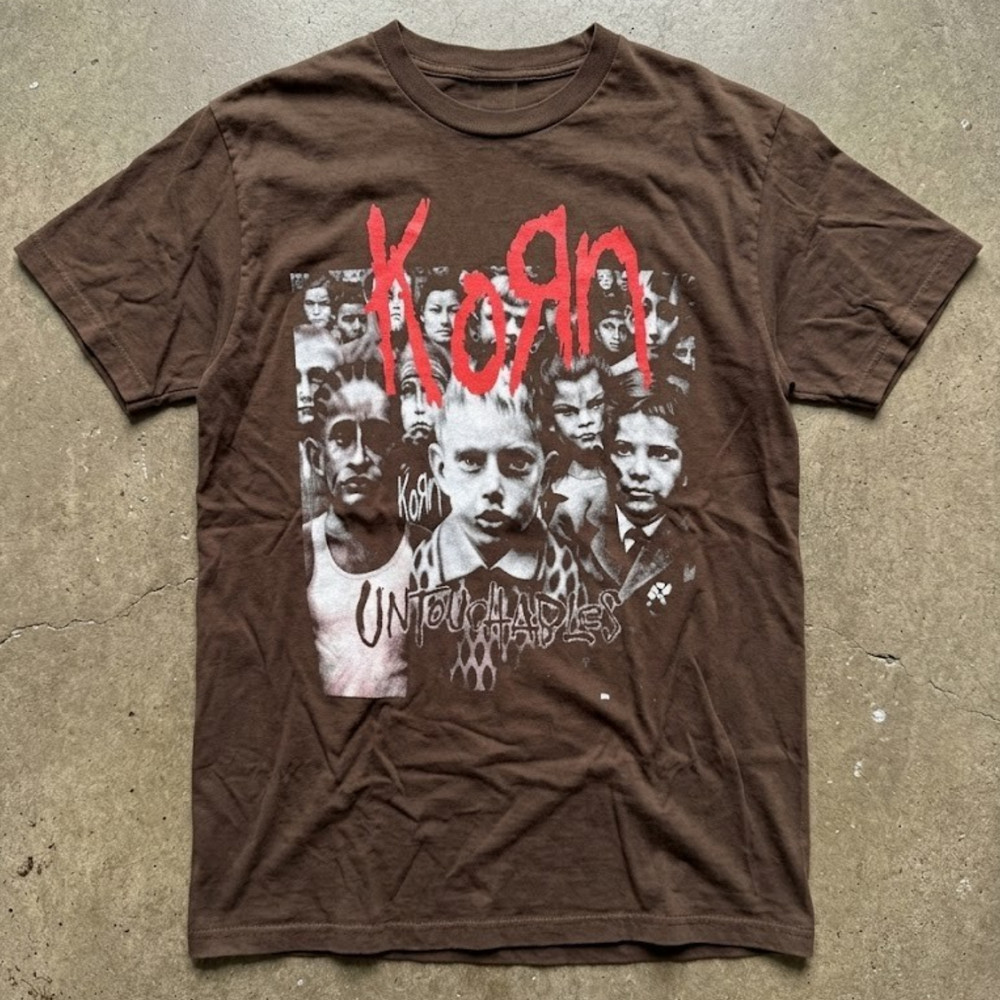Korn Untouchables Album Graphic T-Shirt Brown Nu Metal Band Tee Mens