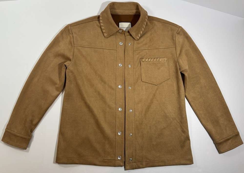 Bagatelle Collection Pearl Snap Western Shirt Women’s Small Beige Tan Faux Suede