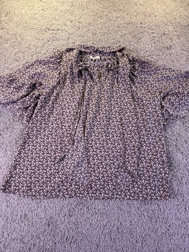 Max Studio Women’s Size Large Blouse Purple Floral Short Sleeve
