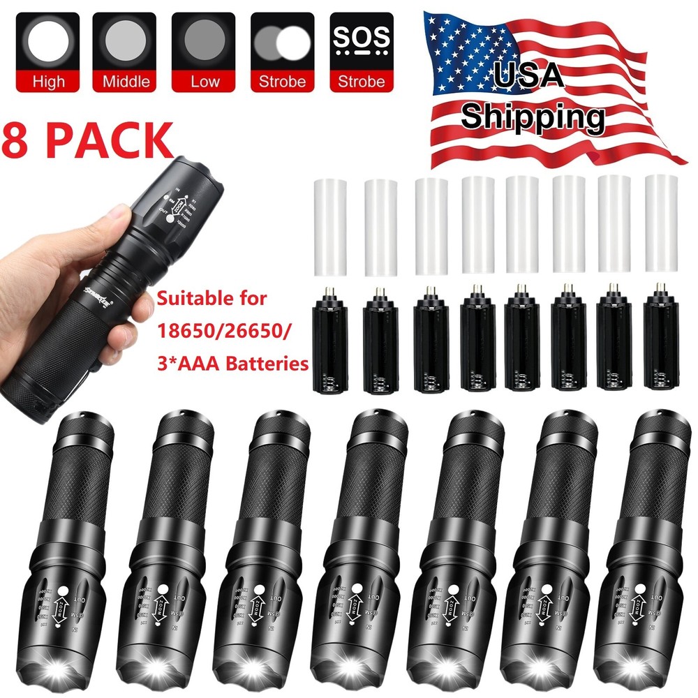 8Pcs Zoomable AAA LED Flashlights Super Bright Work Light Torch