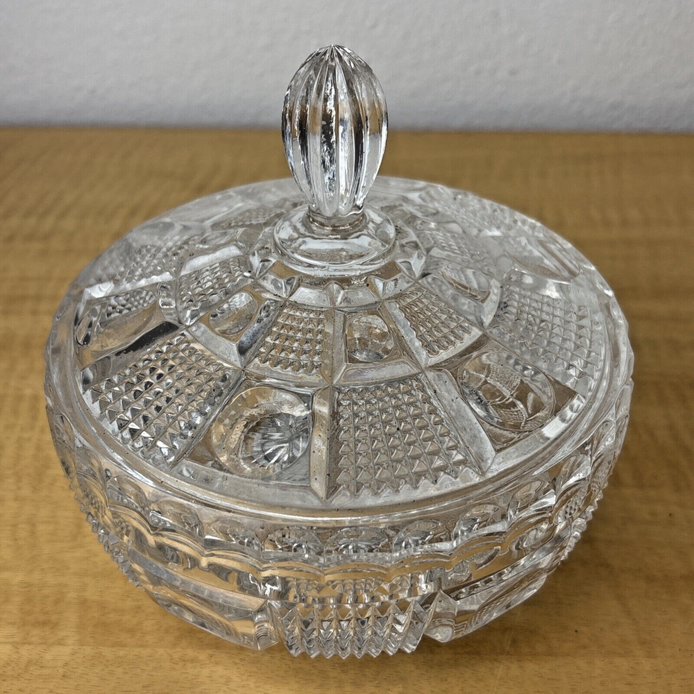 Vintage Cut Crystal Candy Dish with Glass Lid