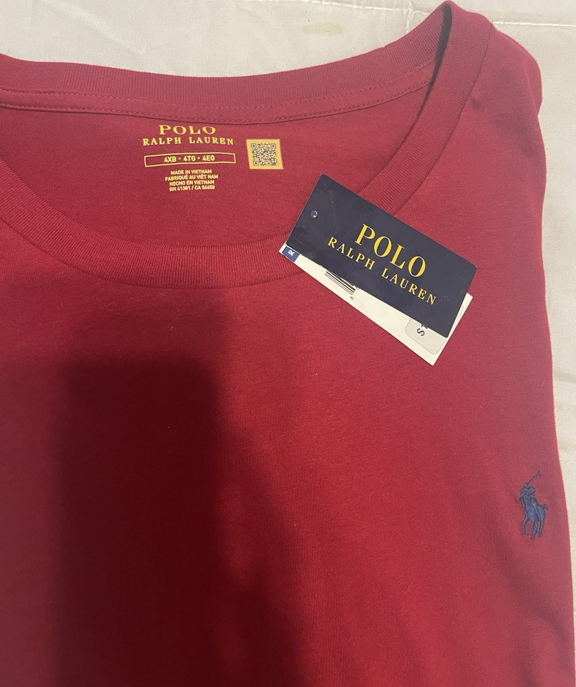 Polo Ralph Lauren Red Cotton Knit Crew Neck Long Sleeve T-Shirt Logo 4XB