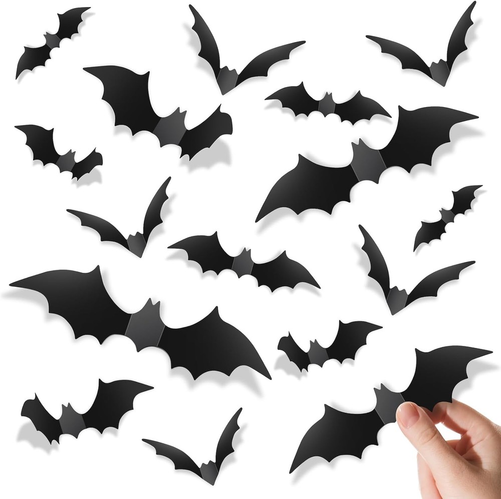 140Pcs Bats Halloween Decorations Party Supplies, Realistic PVC 3D Black Scary
