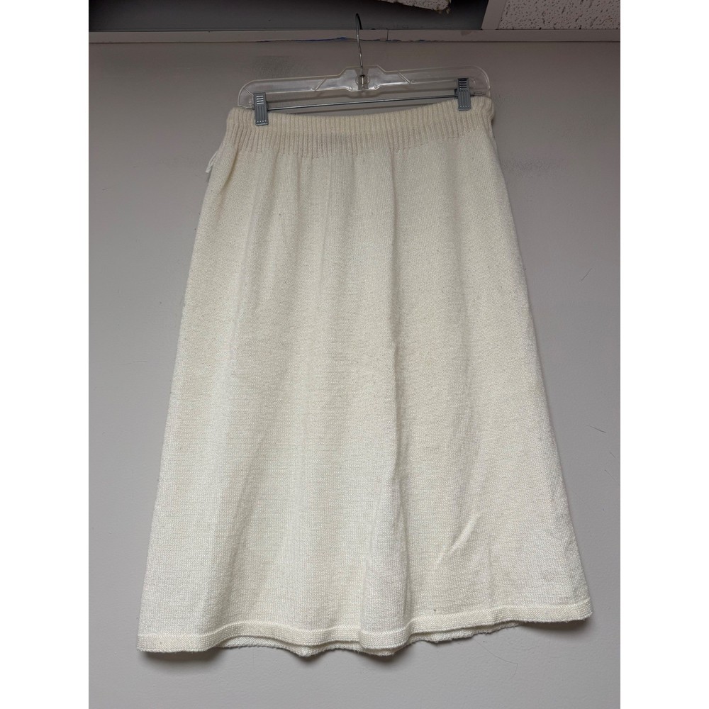 Simply Knits Cream Knit Midi Skirt A Line Elastic Waist