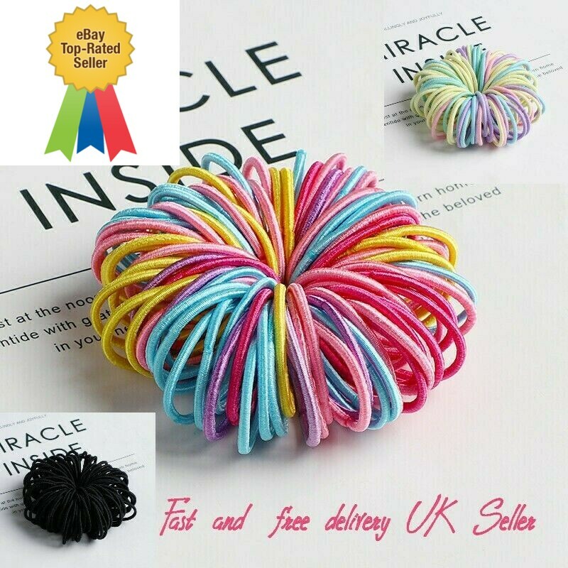 100 Mini Thin Snag-Free Hair Elastics for Ponytails in Assorted Colors