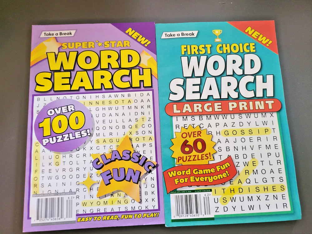 Lot of 2 - Word Search Puzzle Books by Take-A-Break - Super*Star & First Choice