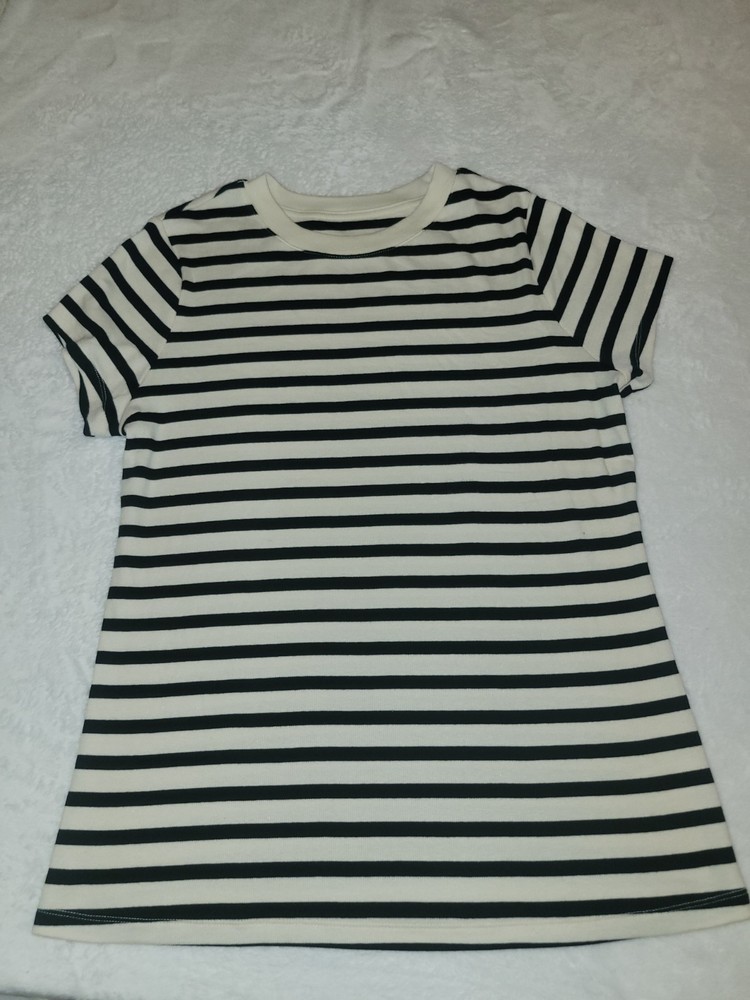 A New Day Women's XL Black White Striped Knit Short Sleeve Crew Neck T-Shirt