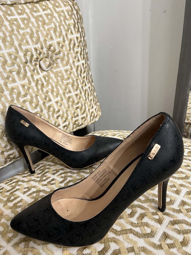 Vintage Y2K Bebe Black Signature Logo Point Toe  Pump Size 6
