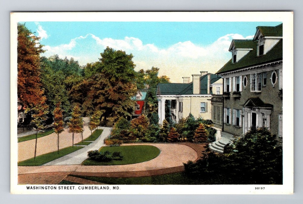Cumberland MD-Maryland, Washington Street, Residences, Antique Vintage Postcard