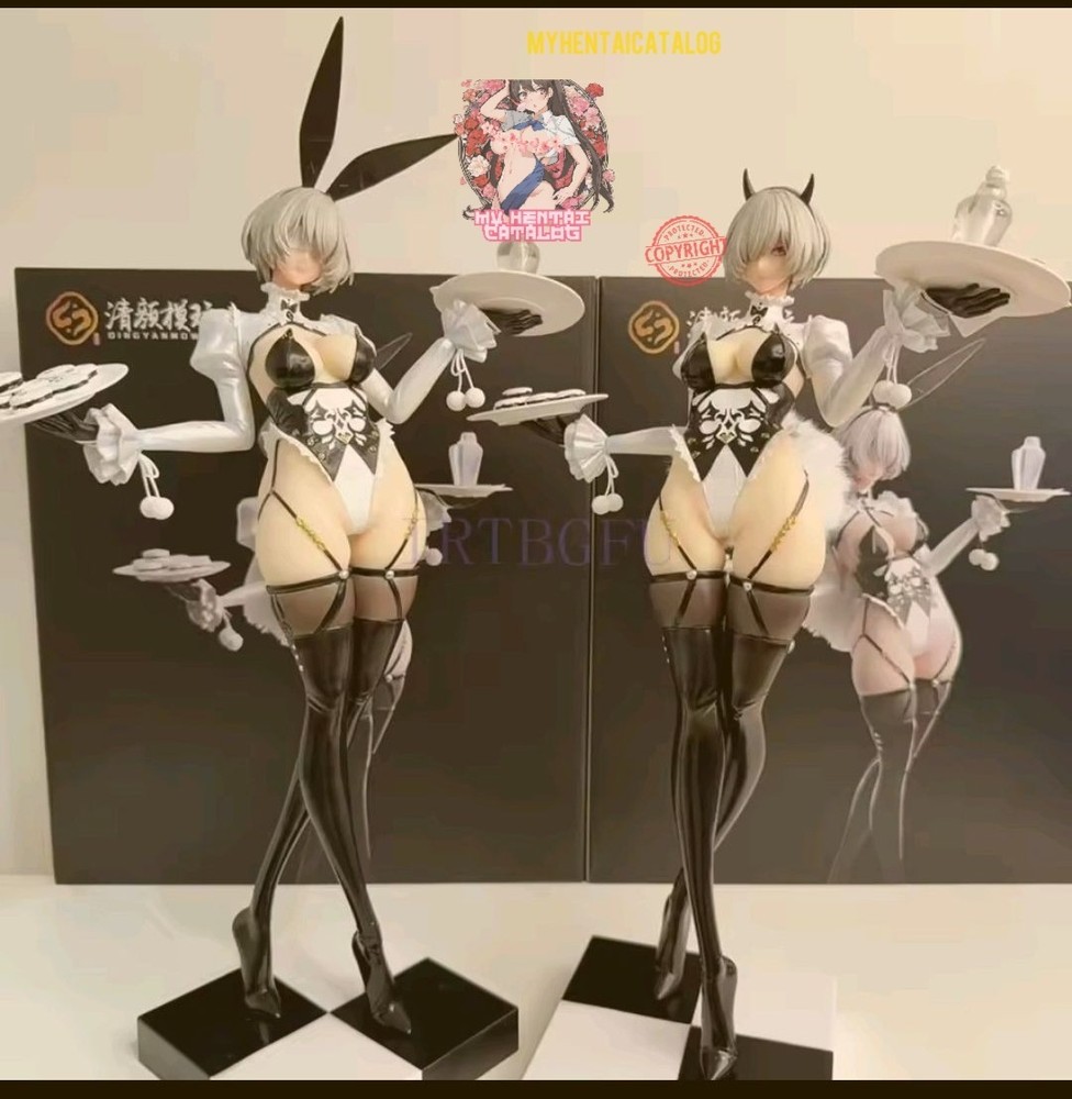 1/4 Scale 45CM NEW Sexy Server BunnyGirl Black Heels 2 Heads Hentai Figure NEW ❤