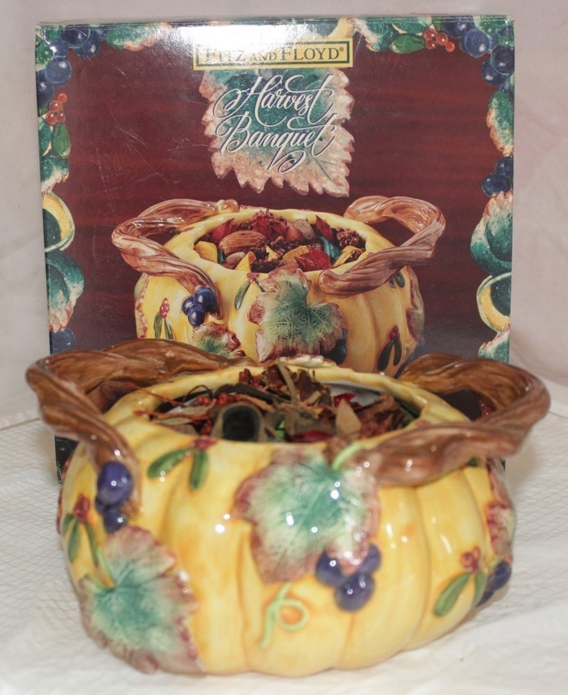 Fitz & Floyd Harvest Banquet Decorative Ceramic Bowl With Potpourri