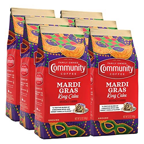 Community Coffee Mardi Gras King Cake Flavored 72 Ounce Medium Roast Ground C...