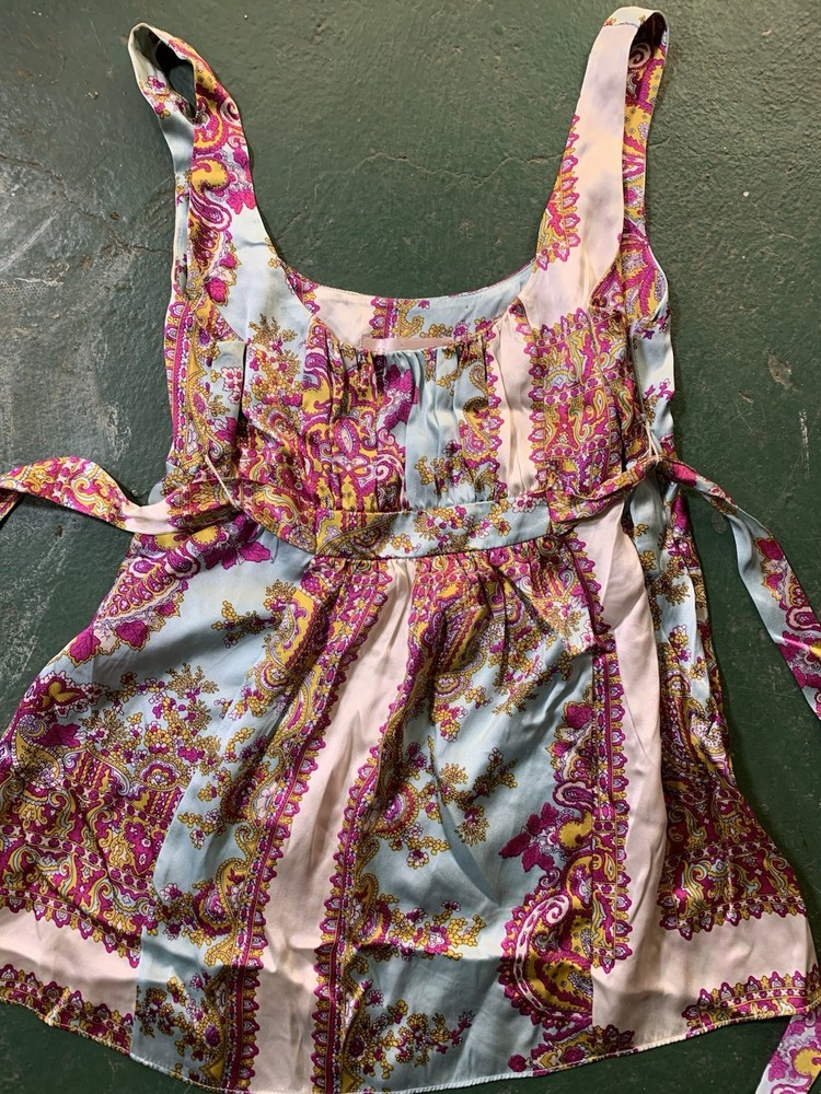 Y2K Alice & Trixie Silky Paisley Babydoll Blouse with Tie Back Multicolor XS