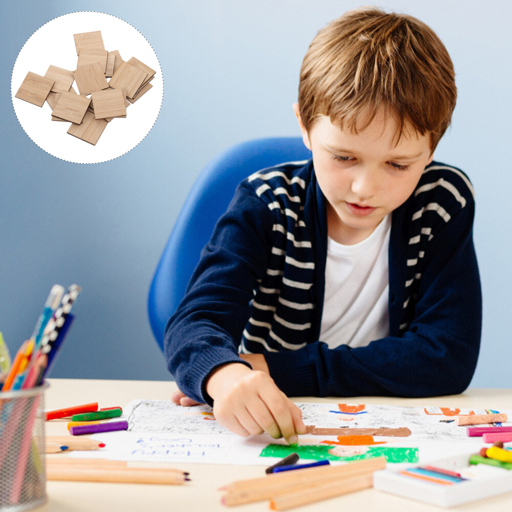 25 Pcs Unfinished Bamboo Chips Square Toy DIY Blank Crafts Child