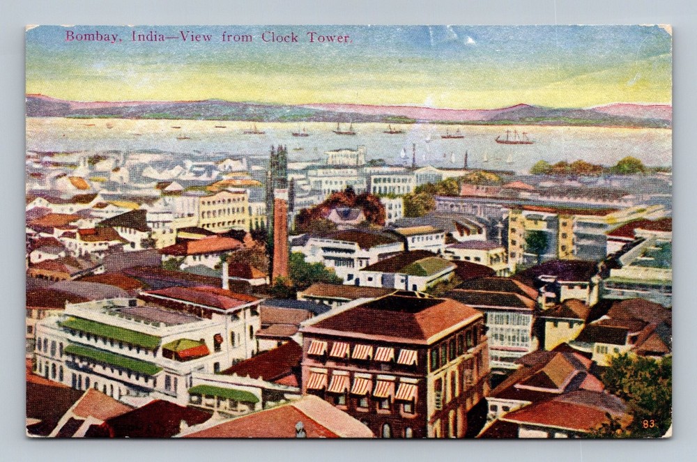 Vintage Bombay India View from Clock Tower Color Postcard Early 1900s