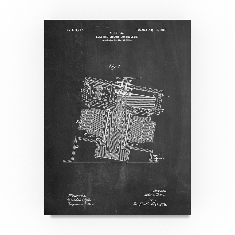 Black Tesla Circuit Controller by Cole Borders, 14x19-Inch Canvas Wall Art