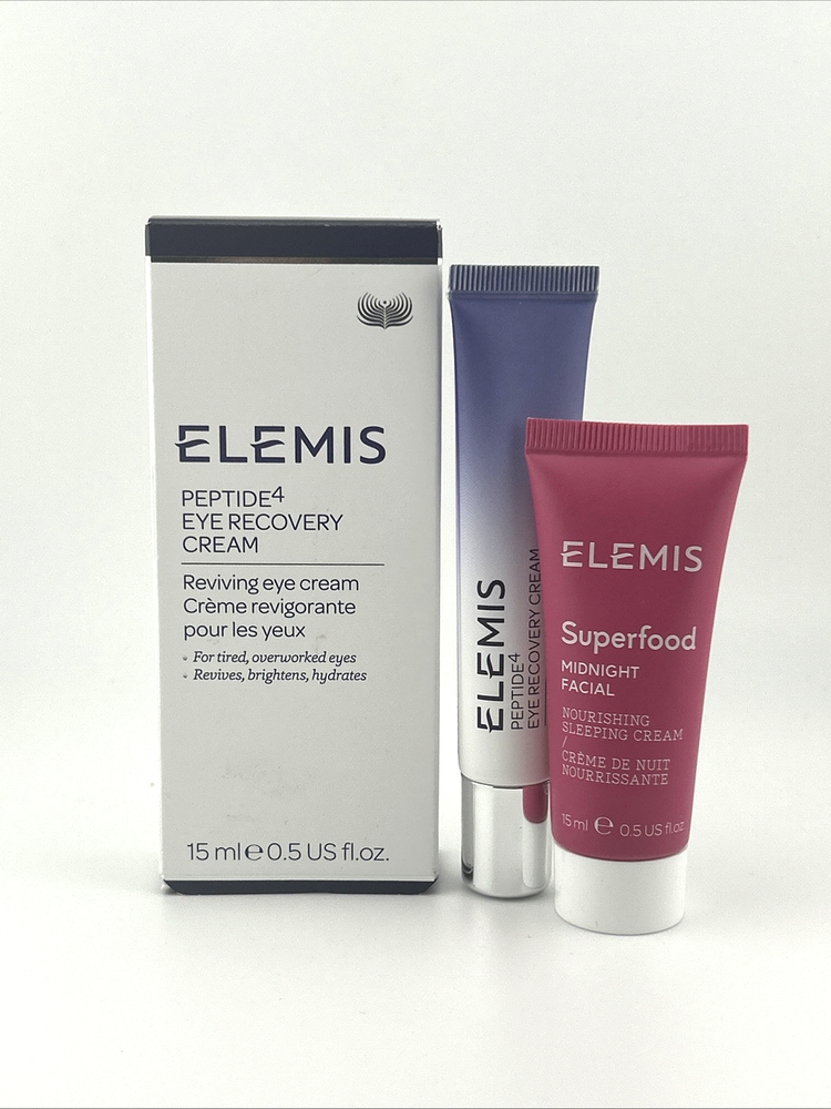 Elemis Peptide4 Eye Recovery Cream 0.5oz + Midnight Facial 0.5oz (Set Of 2) New