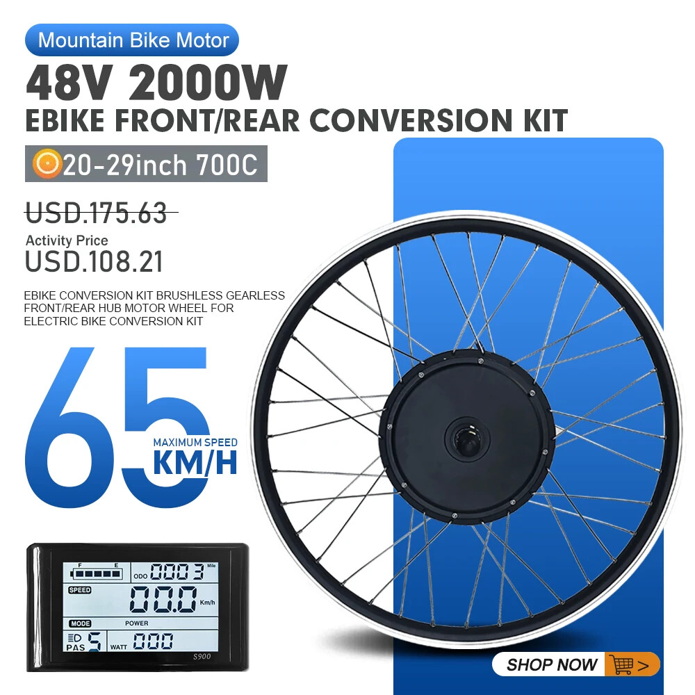 MTB Ebike Conversion Kit 48V 2000W Brushless Gearless Front Rear Hub Motor Wheel