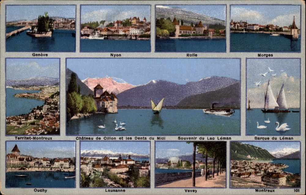 Lake Geneva Switzerland Views vintage postcard s193