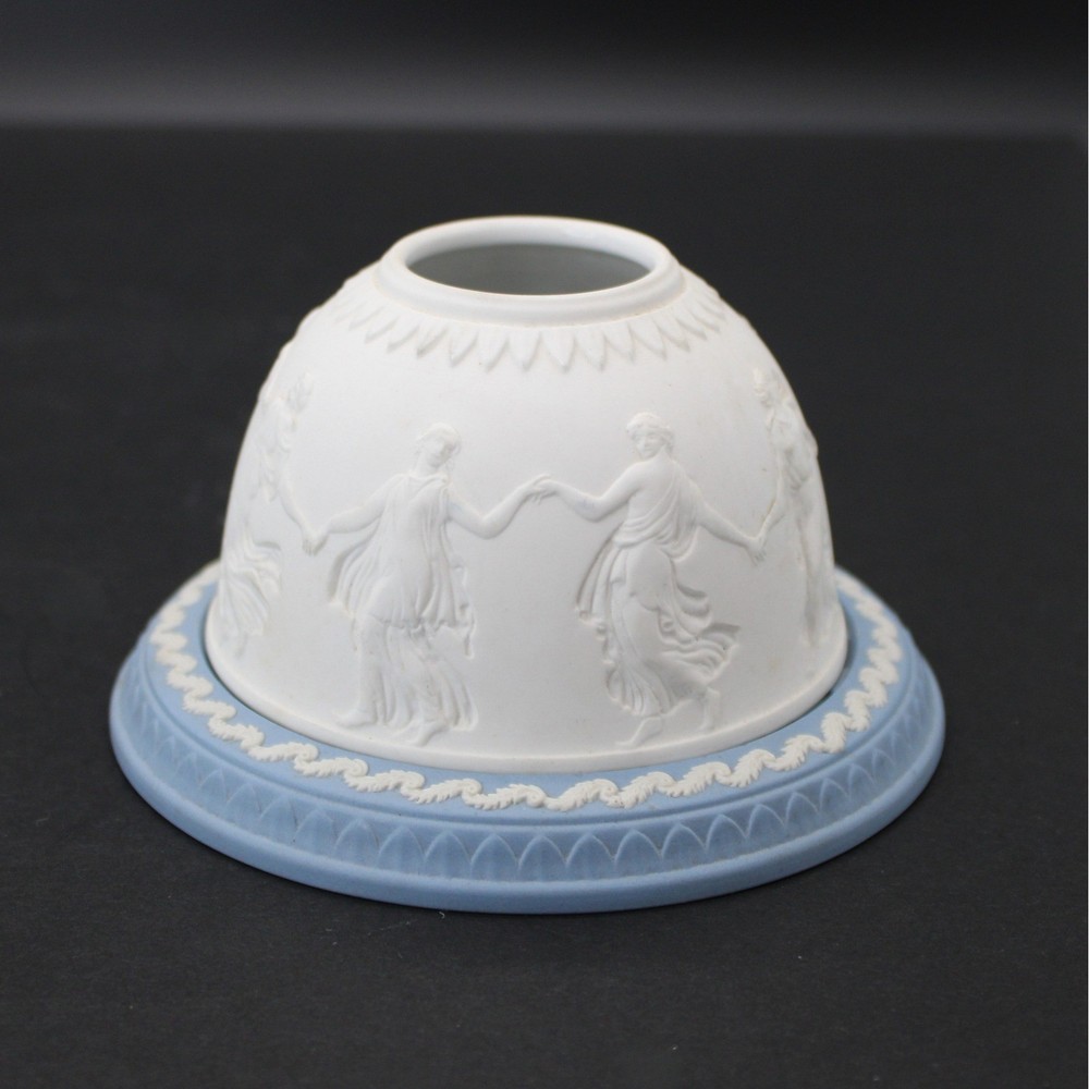 Vintage Wedgwood Blue Jasperware Dancing Hours Lithophane  Candle Holder