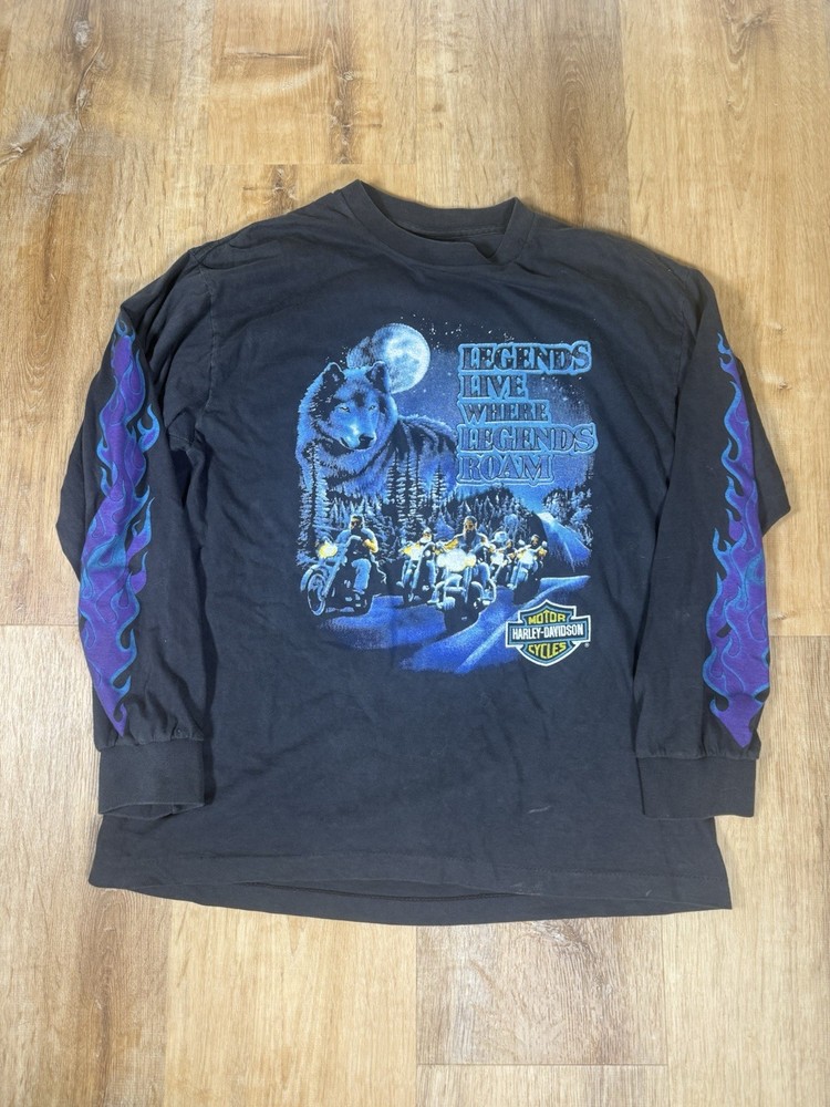 90S Harley Davidson, Seattle, Long Sleeve Black Shirt, Size Large