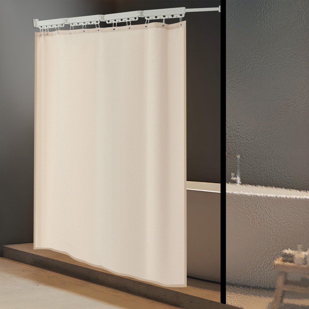 Foldable Shower Curtains Set Folding Shower Blind Rod Wall Mounted Bath Curtain