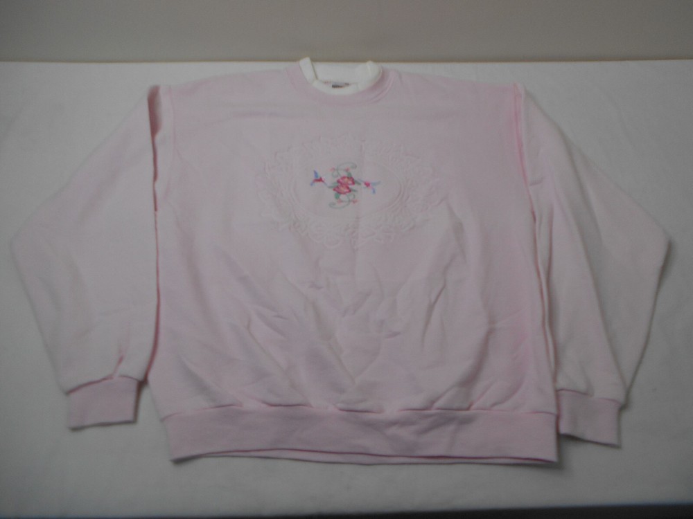 Vintage 90s Womens Humming Bird Sweatshirt Crewnck Embroidered Pink Grandma L