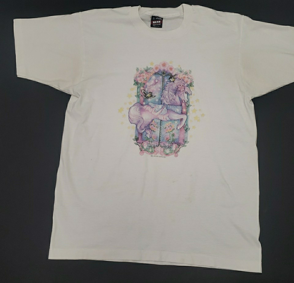 Vintage 80's Carousel T-shirt Size LG Single Stitch Fruit of Loom 50/50 USA