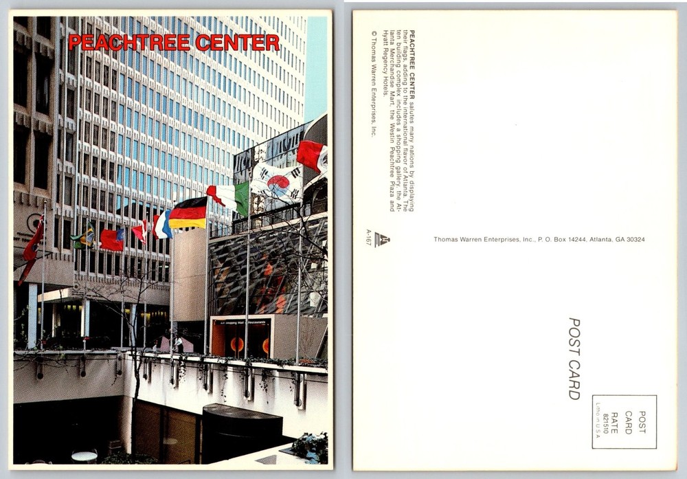 Peachtree Center Atlanta GA Postcard International Flags Modern Architecture