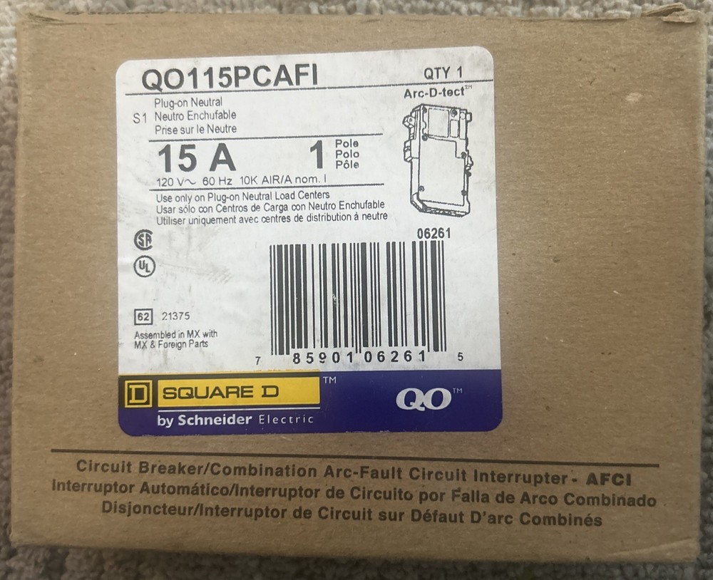 Brand New Square D QO115PCAFI 15 AMP 1 Pole AFCI Circuit Breaker Arc-D-Tect