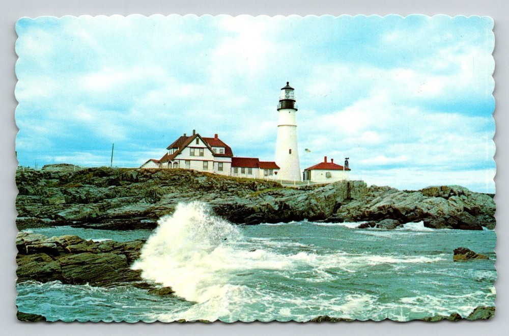 Portland Head Light Maine Lighthouse Dexter Press Photo Postcard Scalloped Edge