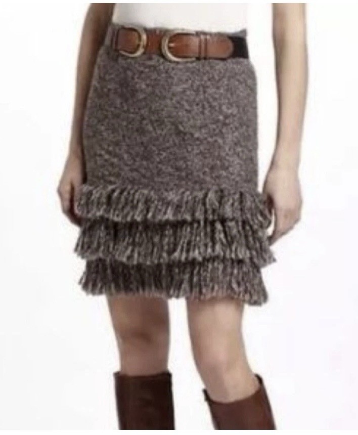 Anthropologie Sparrow Brown Alpaca Wool Fringe Pencil Skirt Size Small