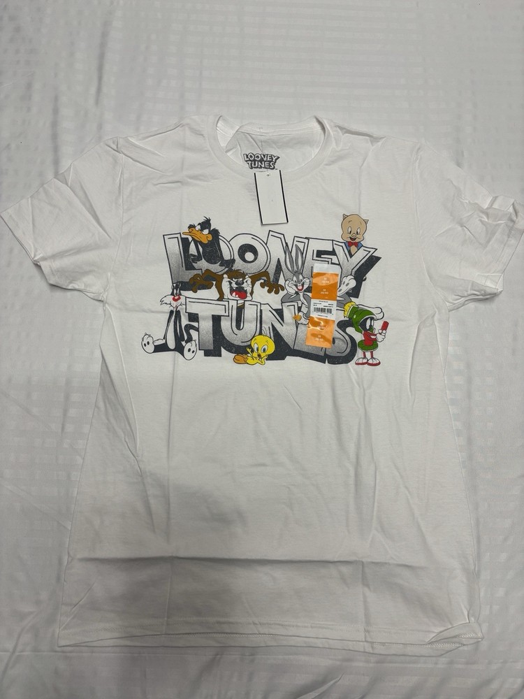 Looney Tunes Shirt Adult Medium White Character Graphic Spellout Taz Bugs Daffy