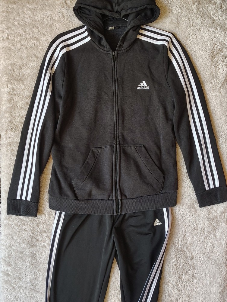 Adidas Tracksuit Full-zip Hoodie Black/White Size XL Teens And Pants Classic fit