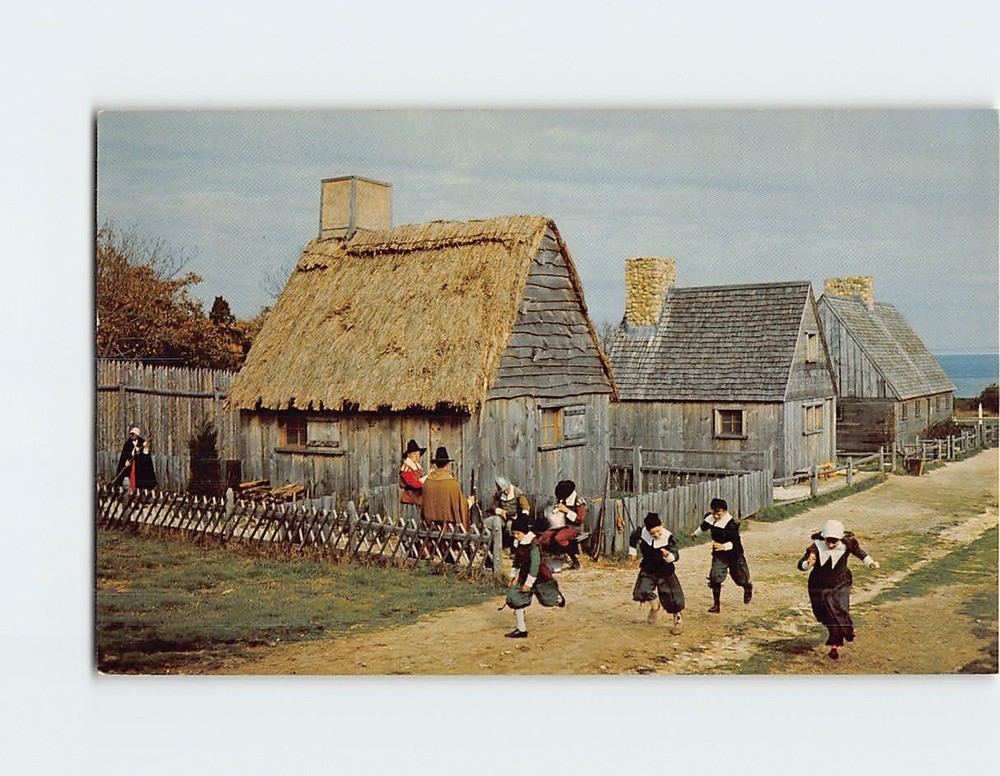 Postcard Children Pilgrim Costume Romp Village Plimoth Plantation Plymouth MA