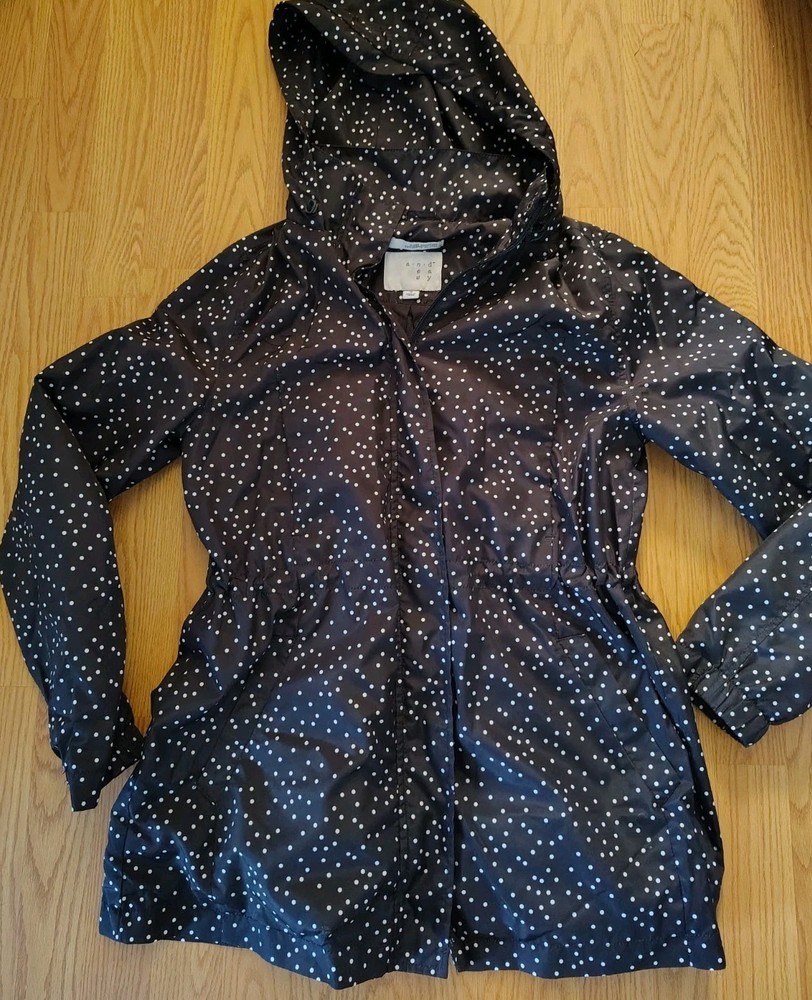 A New Day Rain Jacket Black/White Polka-dot w/Hood Women's Sz Medium