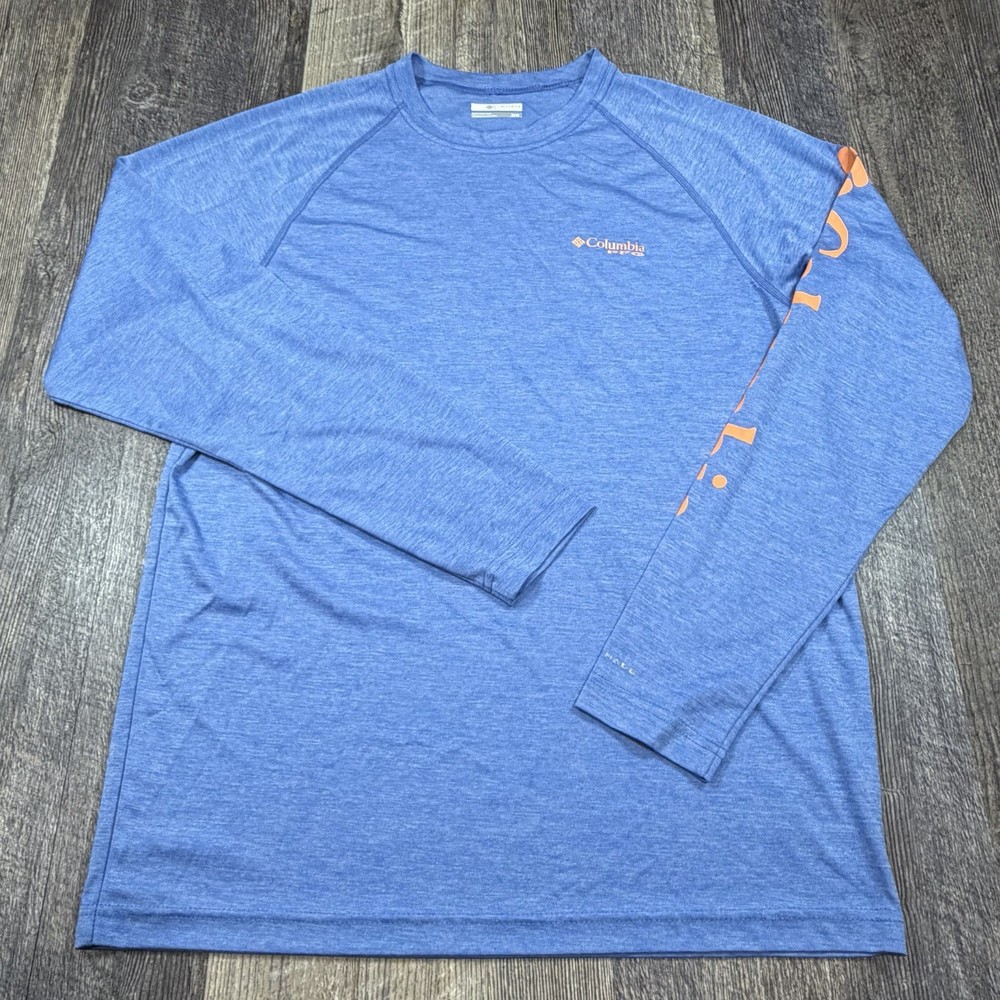 Columbia PFG Terminal Tackle Shirt Mens M Blue Omni Shade UPF 50 Long Sleeve Tee