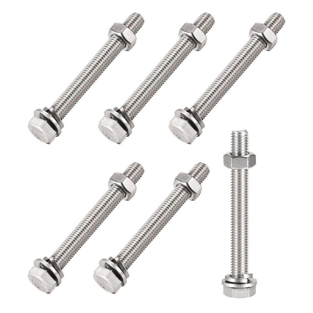 Hex Head Screws Bolts, Nuts, Flat & Lock Washers Kits (M10x90mm) 6Sets