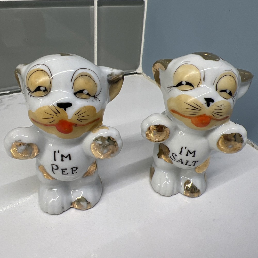 Vintage Bonzo Dog Salt and Pepper Shakers I'm Pep I'm Salt Japan