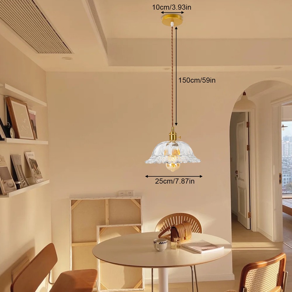 Retro Indoor Glass Pendant Ceiling Lamp with Wall Switch and Cord