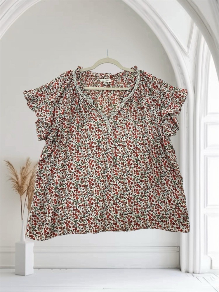 Max Studio Ditsy Floral Ruffle Flutter Sleeve Top Women’s Size 1X Romantic Chic