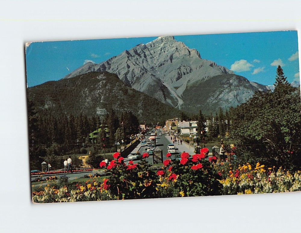 Postcard Banff Main Street & Cascade Mountain Canadian Rockies Canada