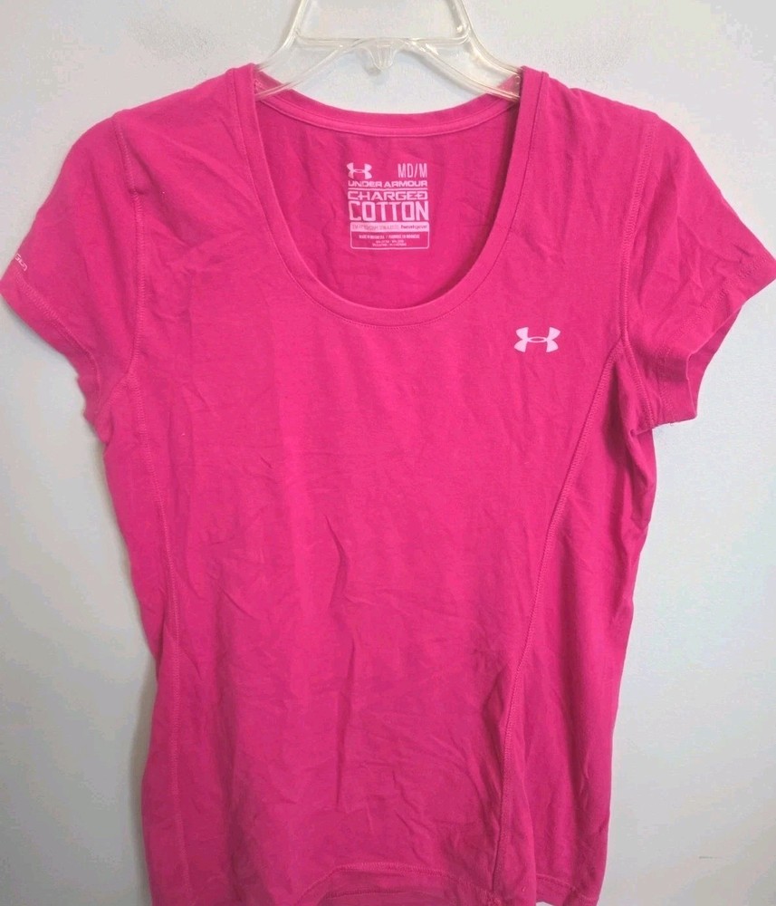 Under Armour Charged Cotton Women’s Medium Pink HeatGear Athletic T Shirt...