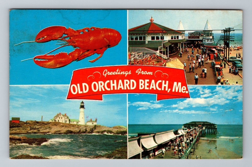 Old Orchard Beach ME-Maine, Banner Greetings, Landmarks, Vintage c1968 Postcard