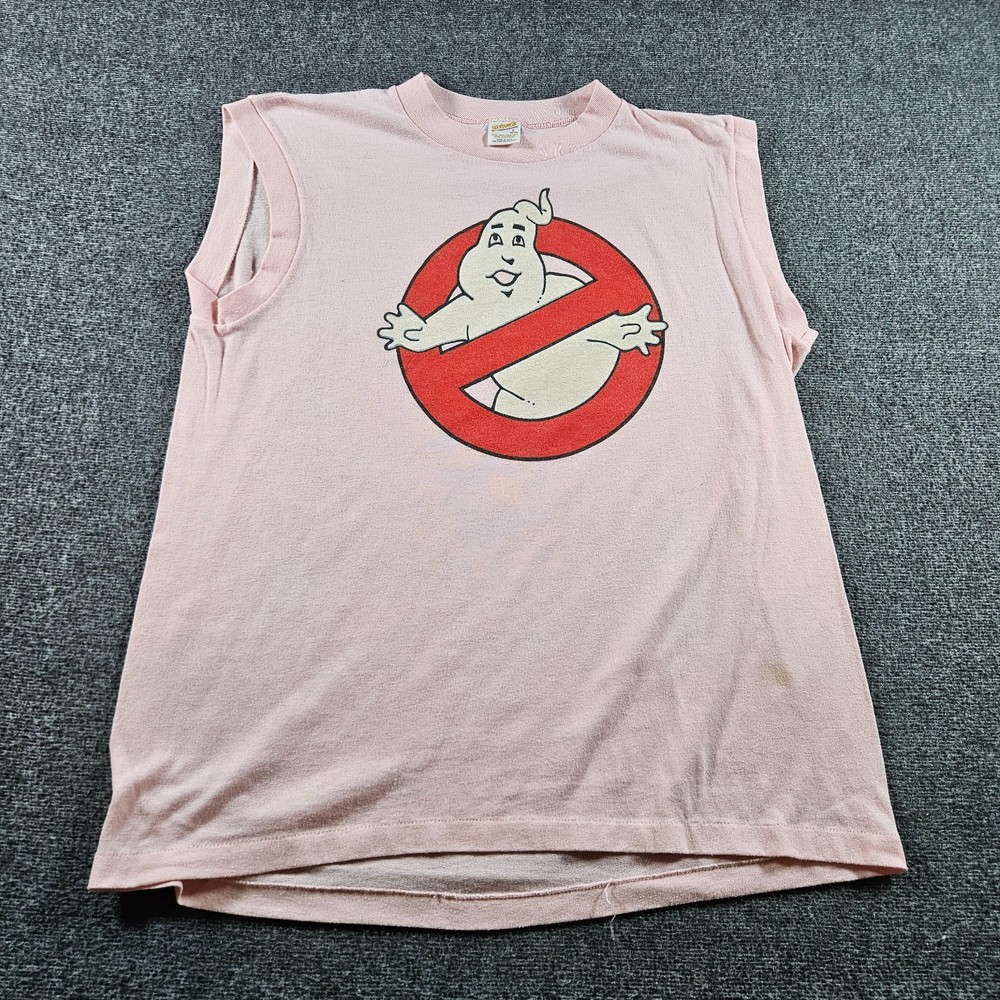 Vintage Ghostbusters Graphic T-shirt 80s Sleeveless Pink Size Large