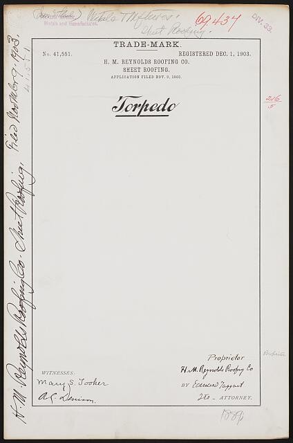 Photo:[ H. M. Reynolds Roofing Co. for Torpedo brand Sheet Roofing]