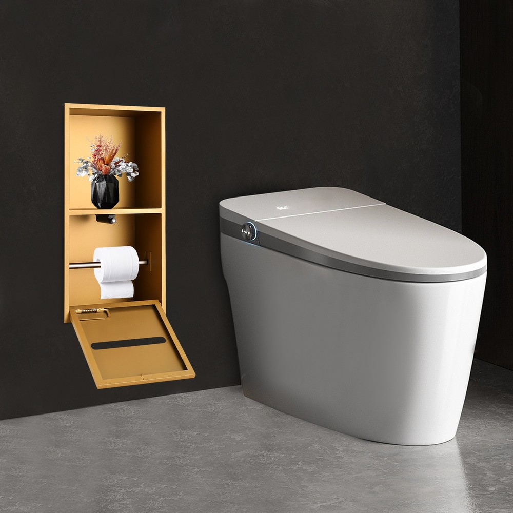 Stainless Steel Toilet Paper Holder w/ Shelf Bathroom Niche w/ Paper Holder NEW