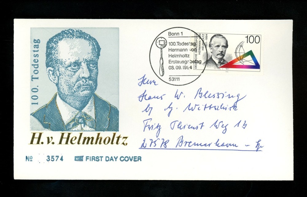 Postal History Germany FDC #1867 Hermann Von Helmoltz science math 1994