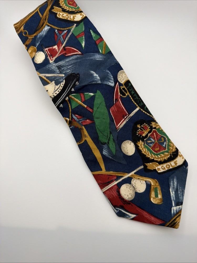 Golf Themed Tango By Max Raab Tie 100% Cotton Made In USA 56 X 3 1/2