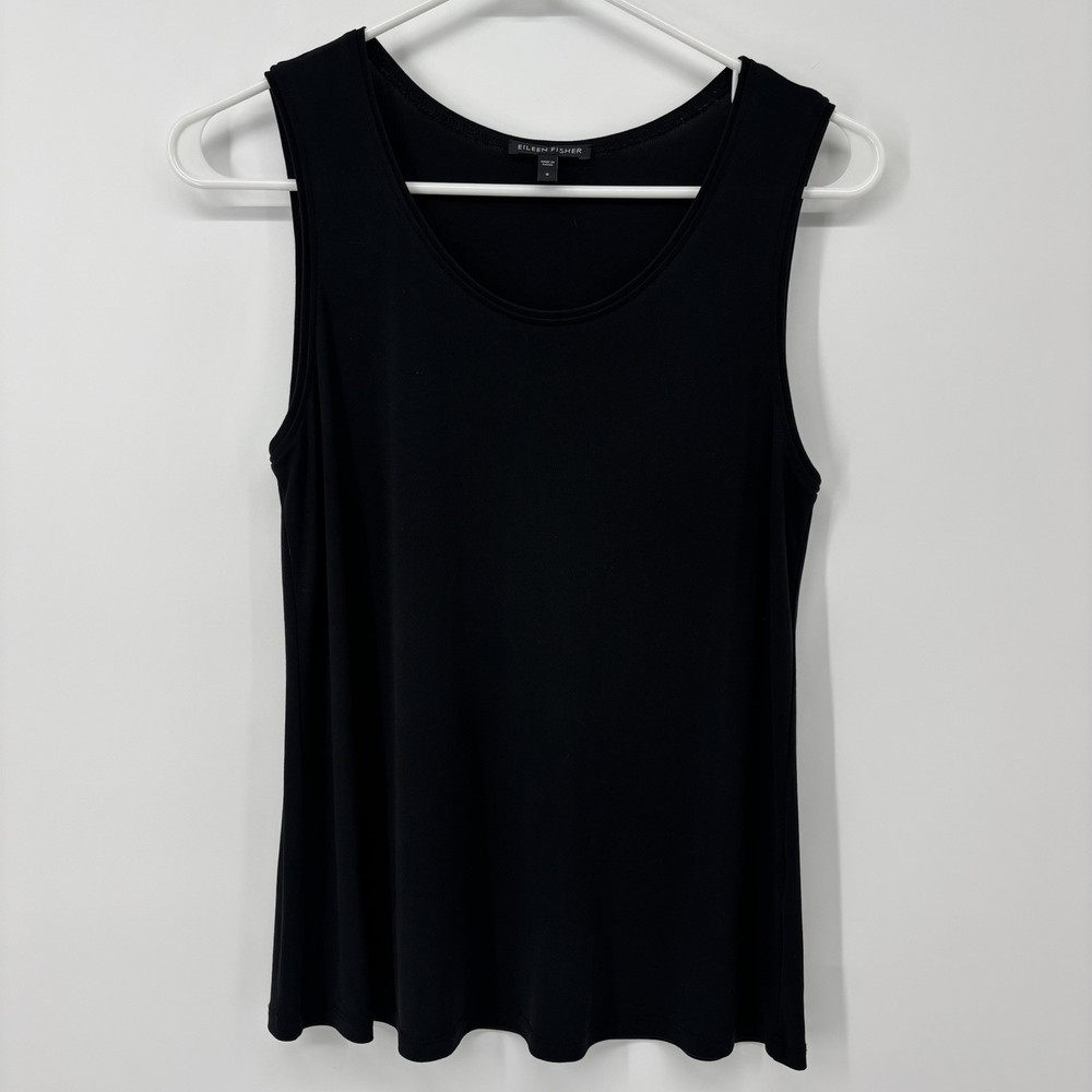 Eileen Fisher 100% Silk Tank Top Sleeveless Casual Blouse Black Womens Small